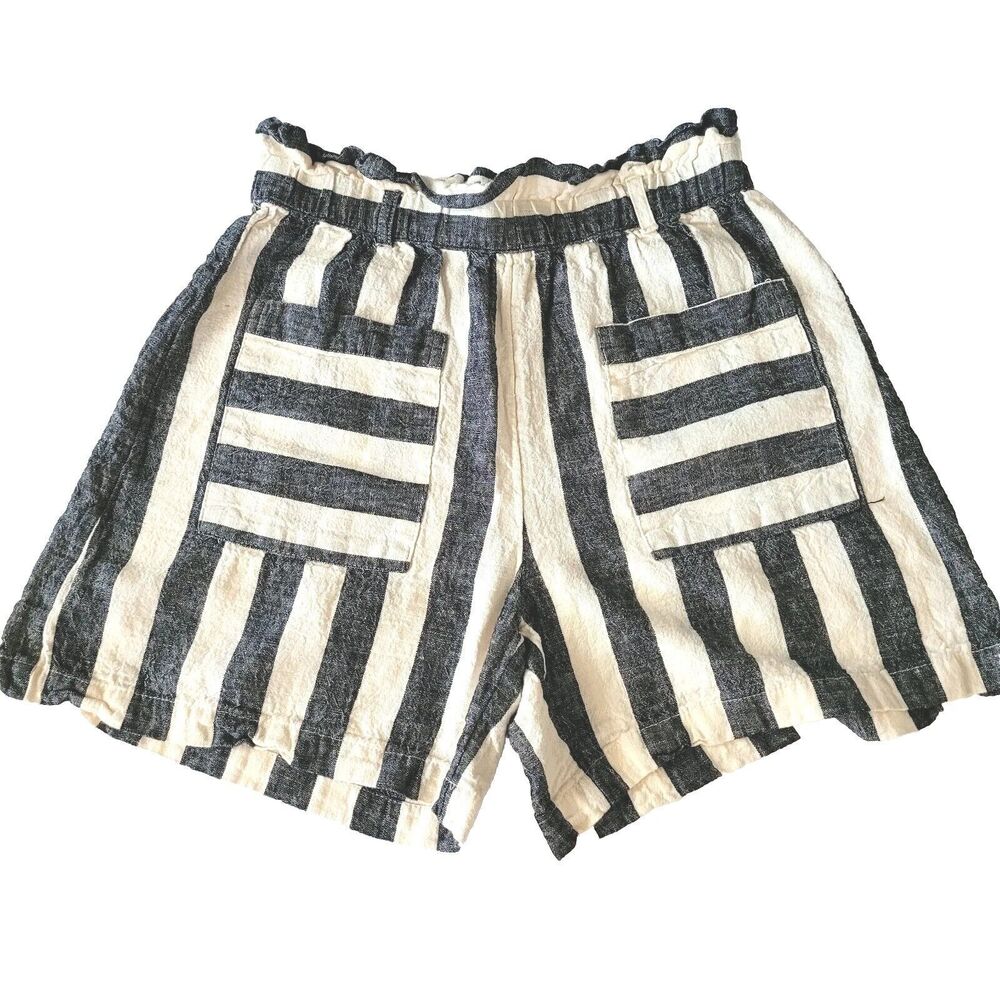 Who What Wear Women's Linen Rayon Shorts Size XS Striped Ruffle top Stretchy